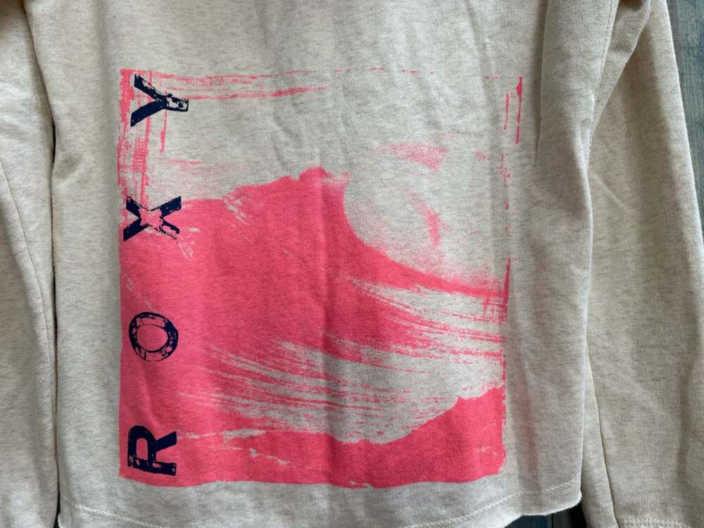 Roxy Beige Full-Zip Hoodie with Pink Graphic Stripe Details Size M